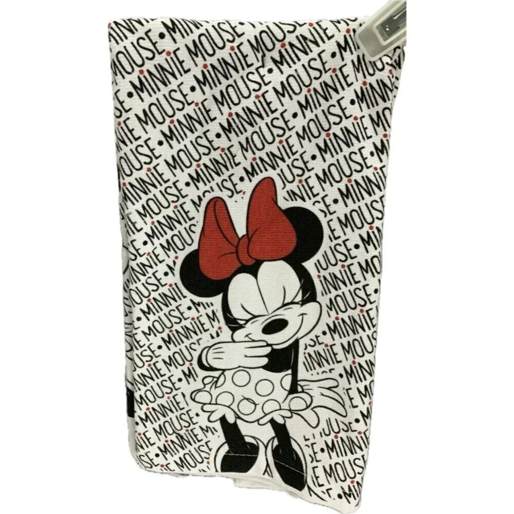 Disney Logo Black/White Minnie Mouse Graphic 100% Cotton Kitchen Towels- 2 Pk